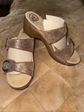 Dansko Bronze Metallic Wedge Slide Sandals
